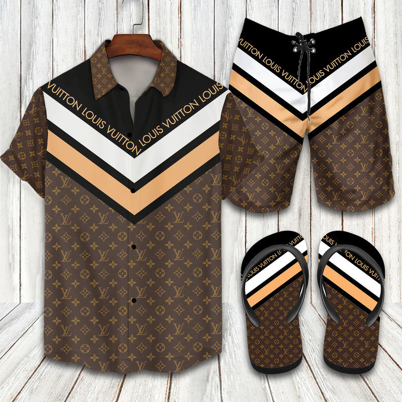 Louis vuitton monogram hawaiian shirt beach shorts and flip flops combo Hawaii Shirt Shorts & Flip Flops