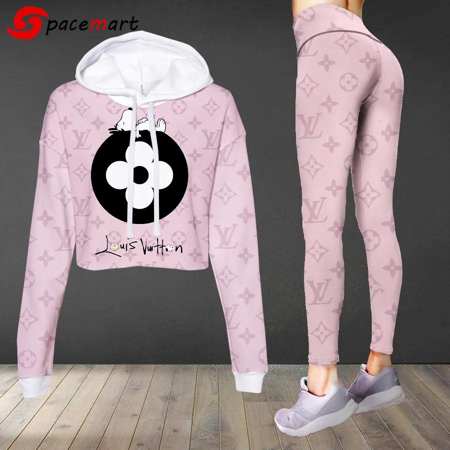 Louis vuitton snoopy pinky luxury brand clothes leggings and crop top set for women Croptop Hoodie Legging Set