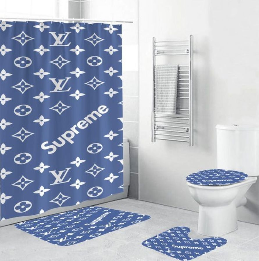 Louis vuitton supreme blue bathroom set hypebeast home decor bath mat luxury fashion brand Bathroom Set