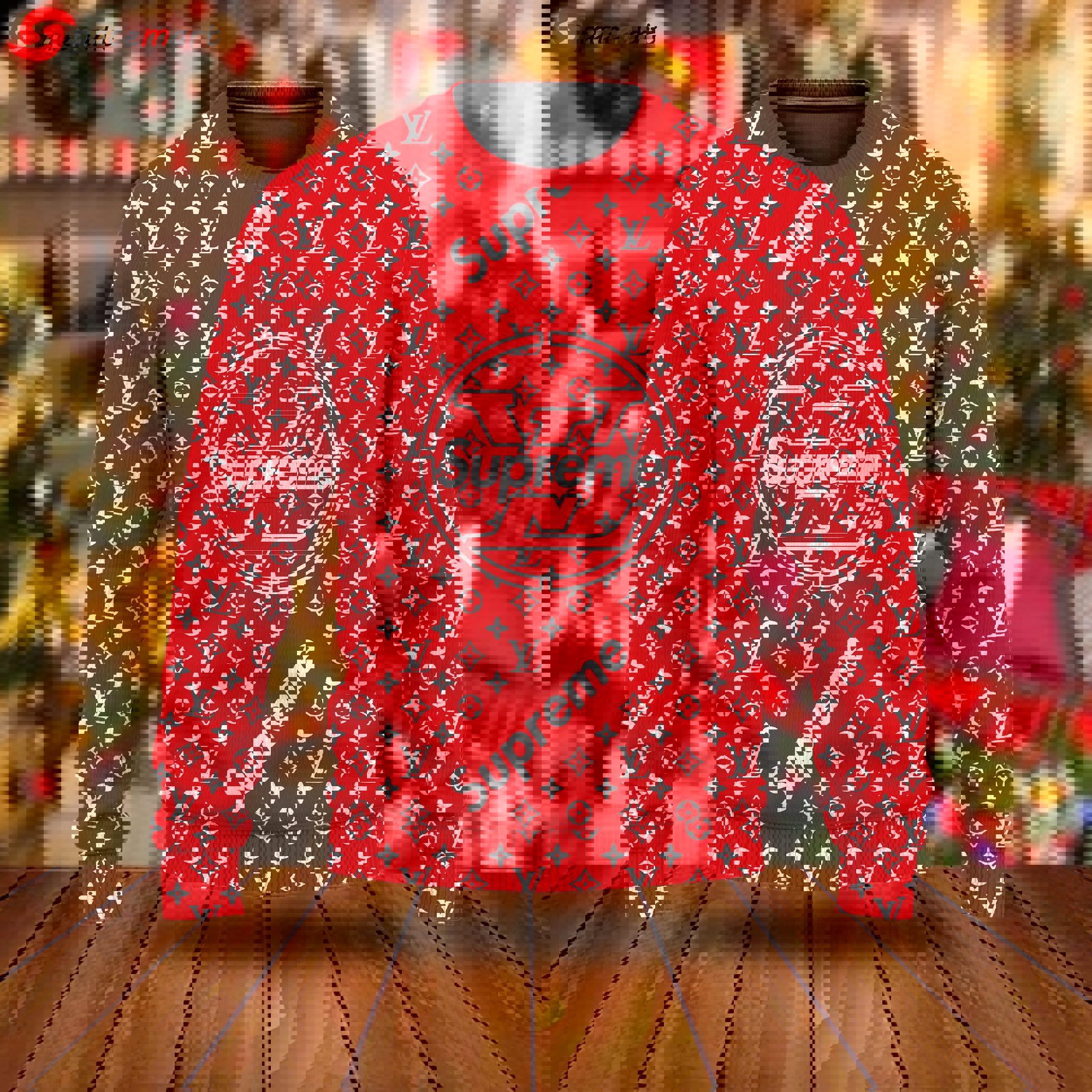 Louis vuitton x supreme luxury ugly christmas sweaterhot 2025 style 474 Christmas Ugly Sweater