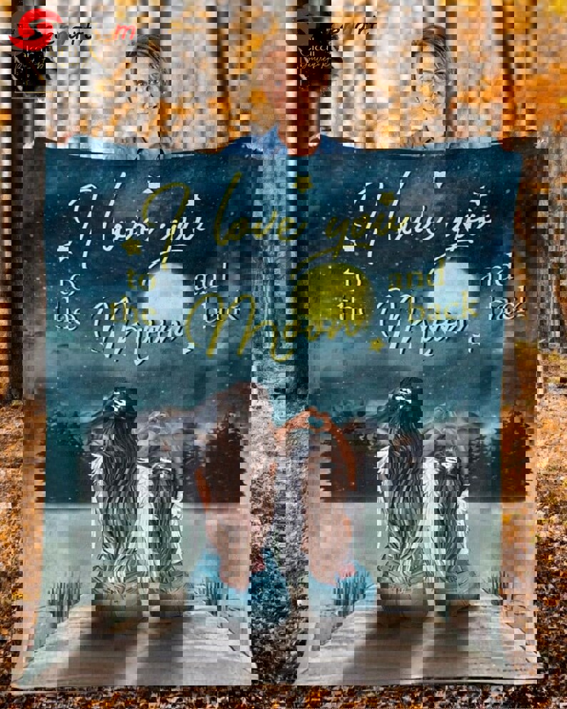 Love you to the moon and back fleece blanket, mink sherpa blanket, daughter and mom blanket, gift for mom Quilt Blanket