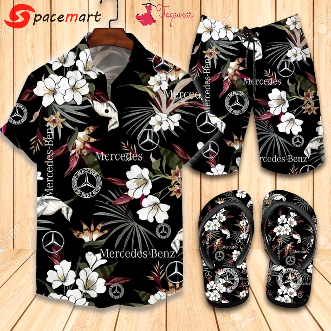 Mercedes flip flops and combo hawaiian shirt, beach shorts luxury summer clothes style #510 Hawaii Shirt Shorts & Flip Flops