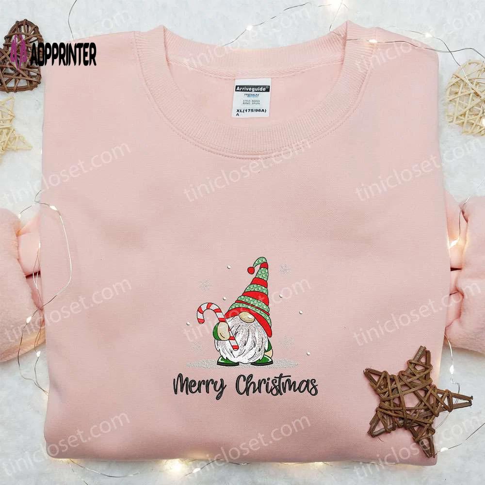 Merry christmas gnome candy cane shirt & hoodie: perfect family gifts Embroidered Shirt