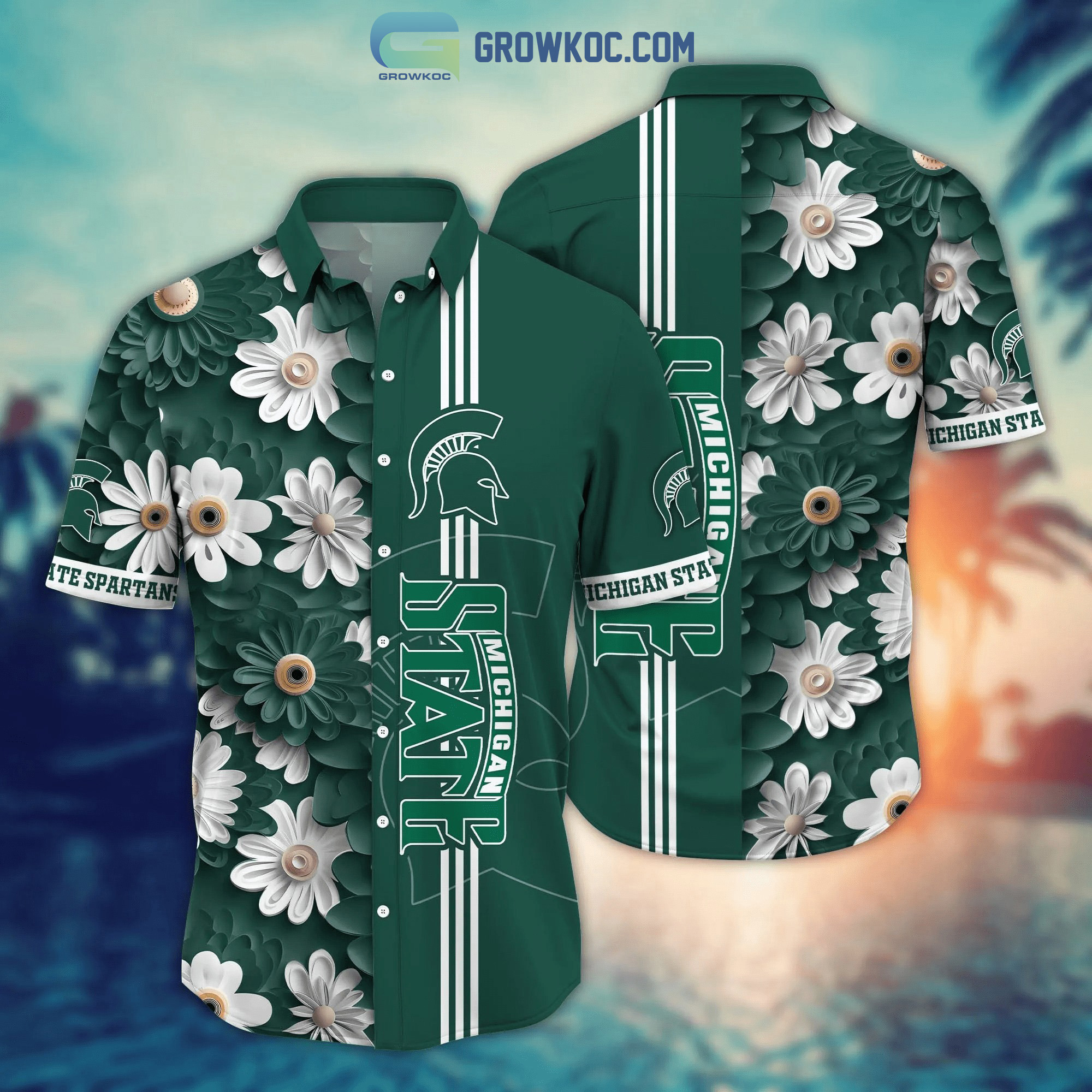 Michigan state spartans ncaa flower hawaiian shirt Hawaii Shirt Shorts & Flip Flops