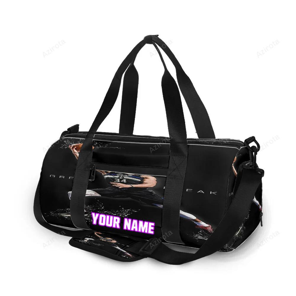 Milwaukee bucks 34 giannis antetokounmpo v28 personalized name travel bag gym bag 1685 Travel Bag