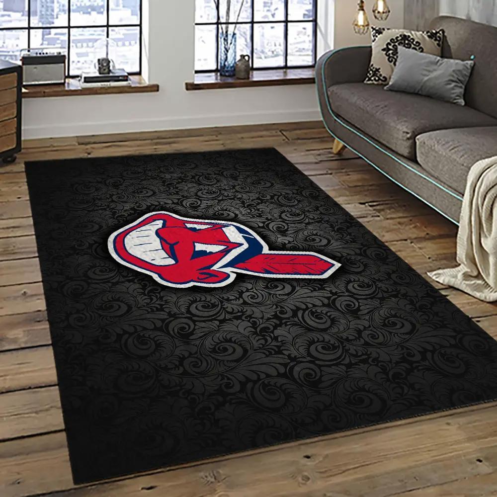 Mlb cleveland indians baseball team logo sport carpet rectangle area rug for living room ci1 Rectangle Rug