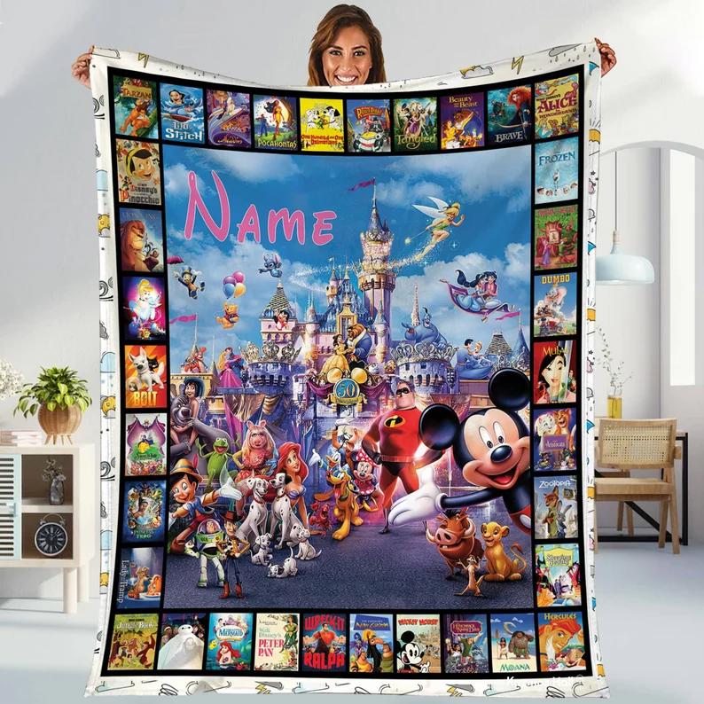 Movies characters blanket, walt world fleece blanket, couch sofa blanket quilt, magic kingdom, birthday gifts Quilt Blanket
