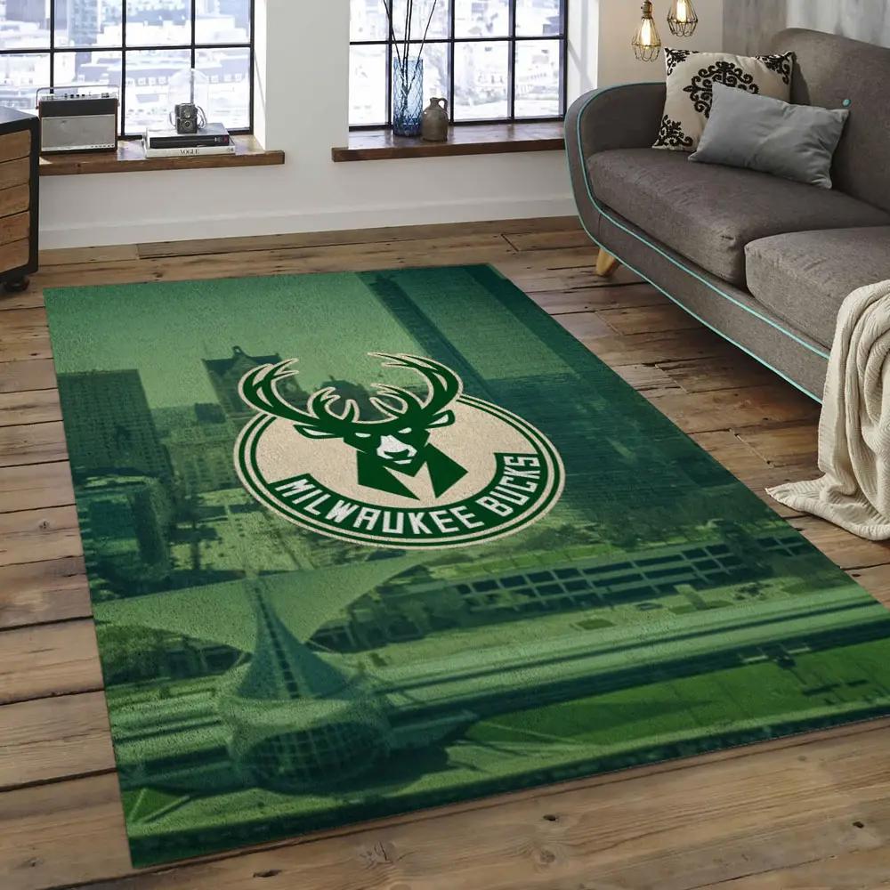 Nba milwaukee bucks basketball legend team logo rectangle area mbs17 Rectangle Rug
