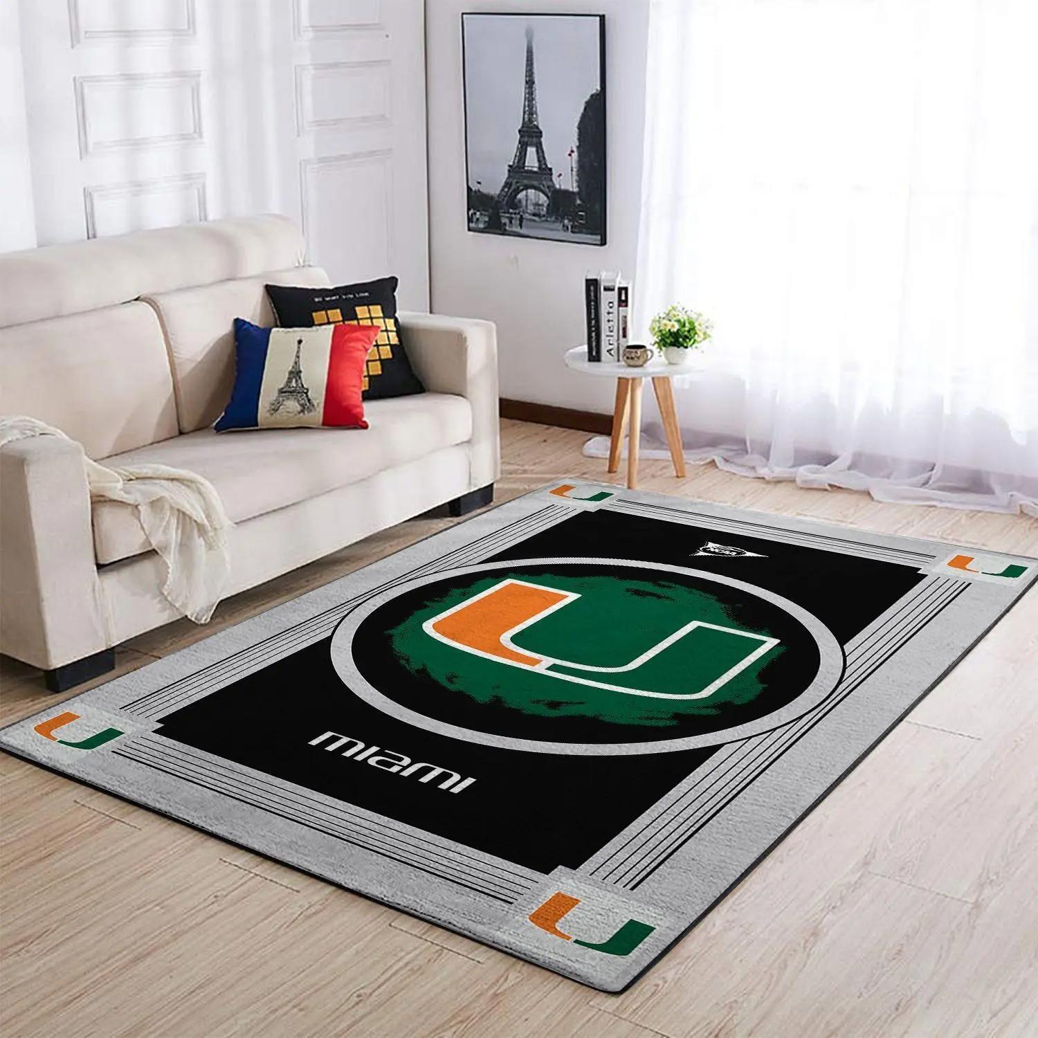 Ncaa miami (fl) hurricanes football team logo carpet rug living room 19120754 2 Rectangle Rug