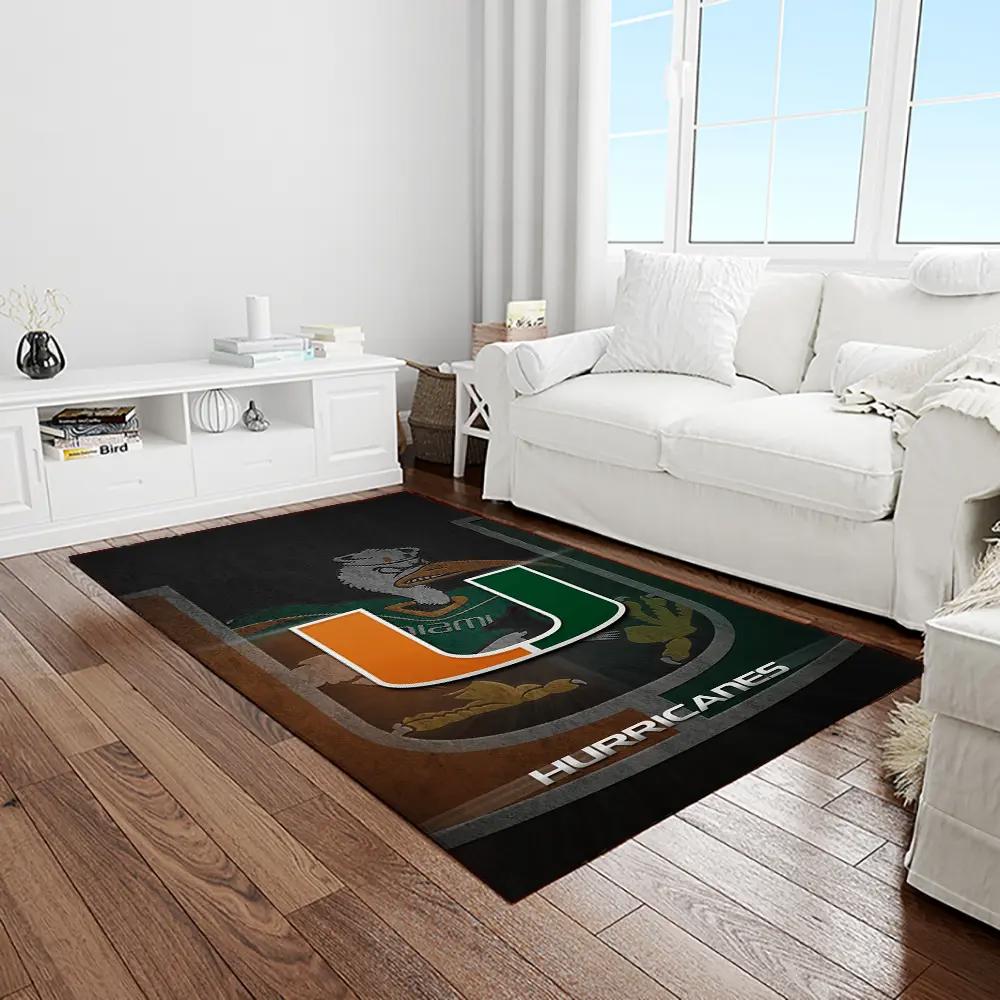 Ncaa miami hurricanes sport basketball and foolball team logo rectangle area rug mh55 Rectangle Rug