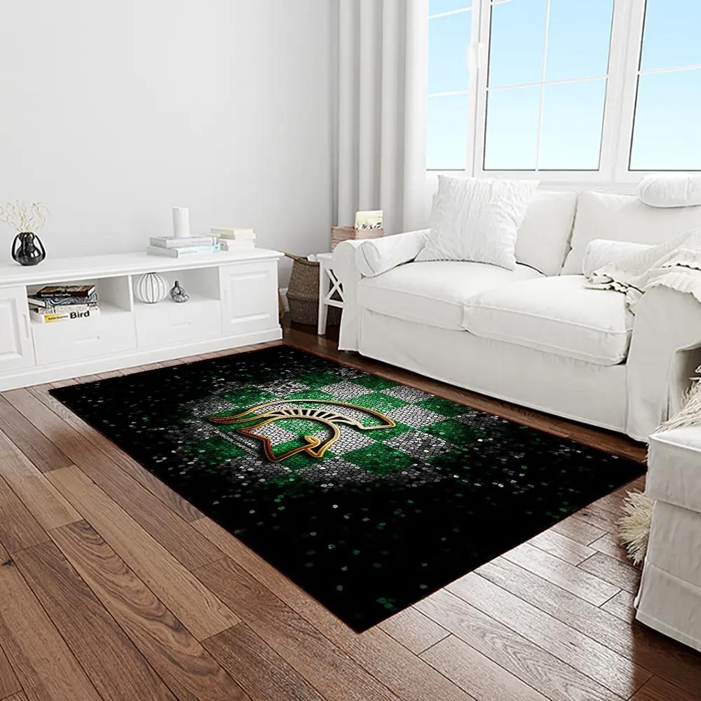 Ncaa michigan state spartans college sport basketball and foolball team logo rectangle area rug mss05 Rectangle Rug