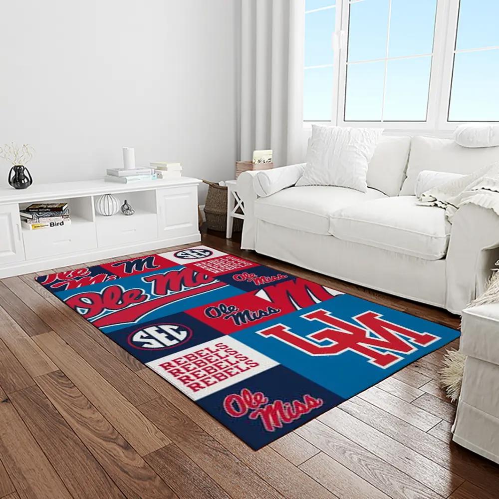 Ncaa ole miss rebels sport basketball and foolball team logo rectangle area rug omr15 Rectangle Rug