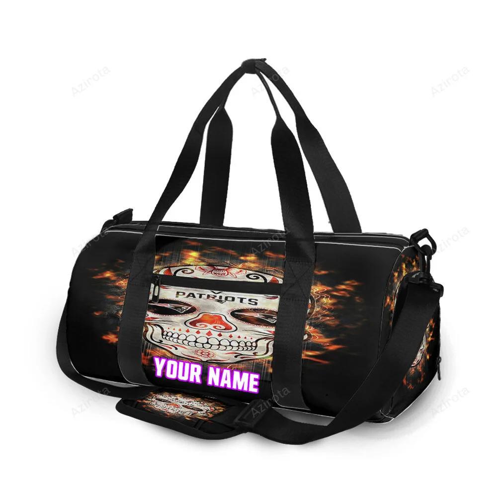New england patriots skull flowers fire personalized name travel bag gym bag 54 Travel Bag
