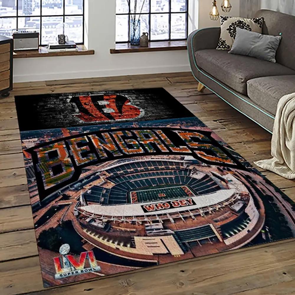 Nfl cincinnati bengals football team logo sport carpet area rug who dey nation gift for friends cnns63 Rectangle Rug