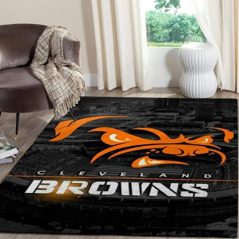 Nfl cleveland browns area rug football rug carpet floor decor home decor v1762 Rectangle Rug