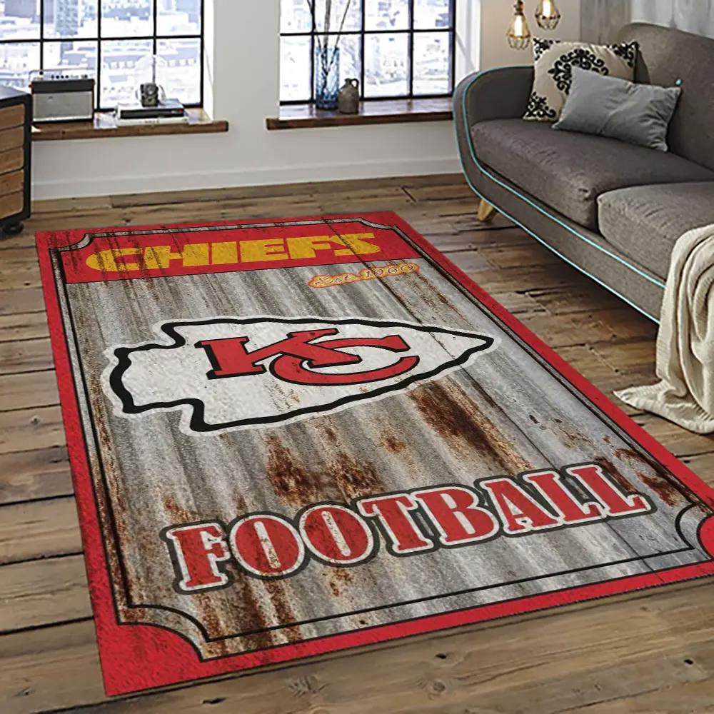 Nfl kansas city chiefs football team logo sport carpet rectangle area rug for living room kcc12 Rectangle Rug