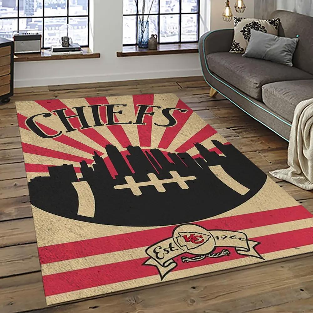 Nfl kansas city chiefs football team logo sport carpet rectangle area rug for living room kcc27 Rectangle Rug