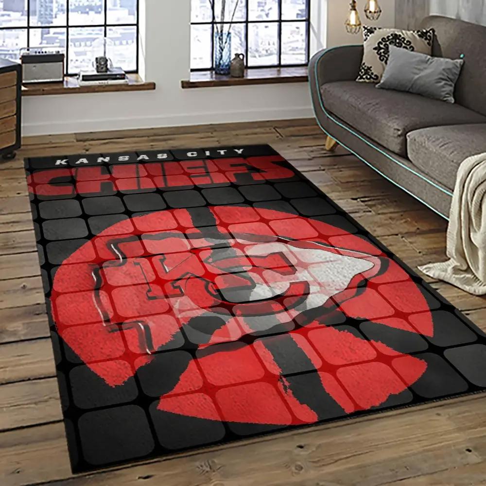 Nfl kansas city chiefs football team logo sport carpet rectangle area rug for living room kcc37 Rectangle Rug