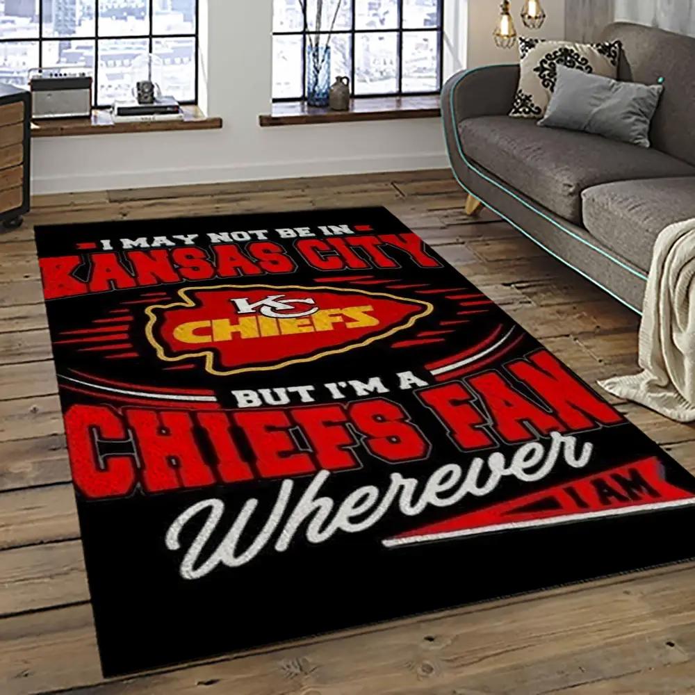 Nfl kansas city chiefs football team logo sport carpet rectangle area rug for living room kcc61 Rectangle Rug