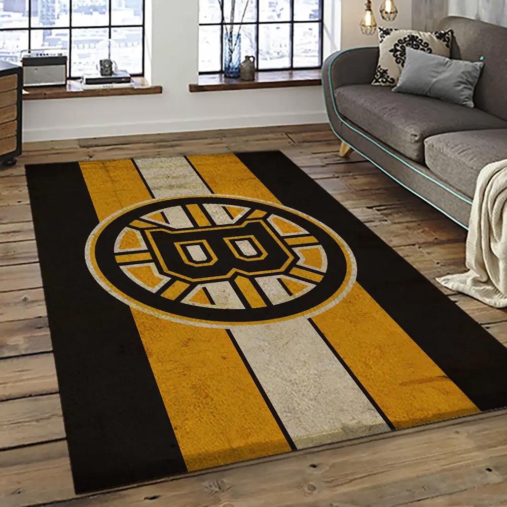 Nhl boston bruins hockey team logo sport carpet rectangle area rug for living room bb30 Rectangle Rug