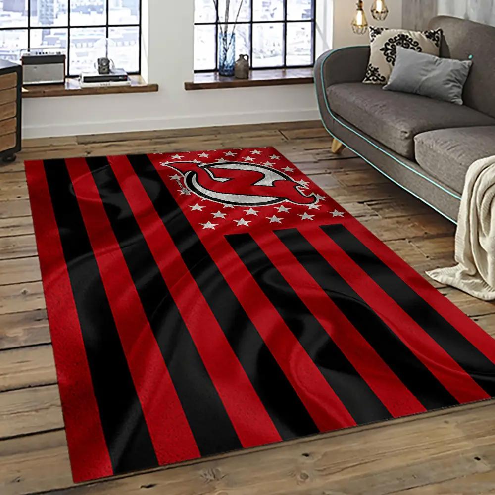 Nhl new jersey devils hockey team logo sport carpet rectangle area rug for living room njd32 Rectangle Rug