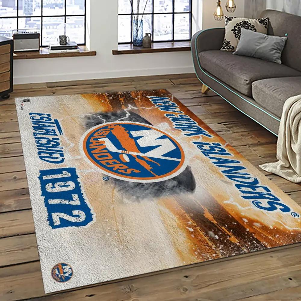 Nhl new york islanders hockey team logo sport carpet rectangle area rug for living room nyi31 Rectangle Rug