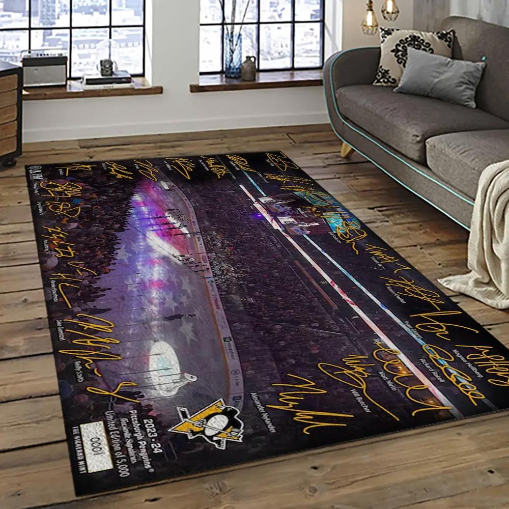 Nhl pittsburgh penguins hockey team logo sport carpet rectangle area rug for living room pp33 Rectangle Rug