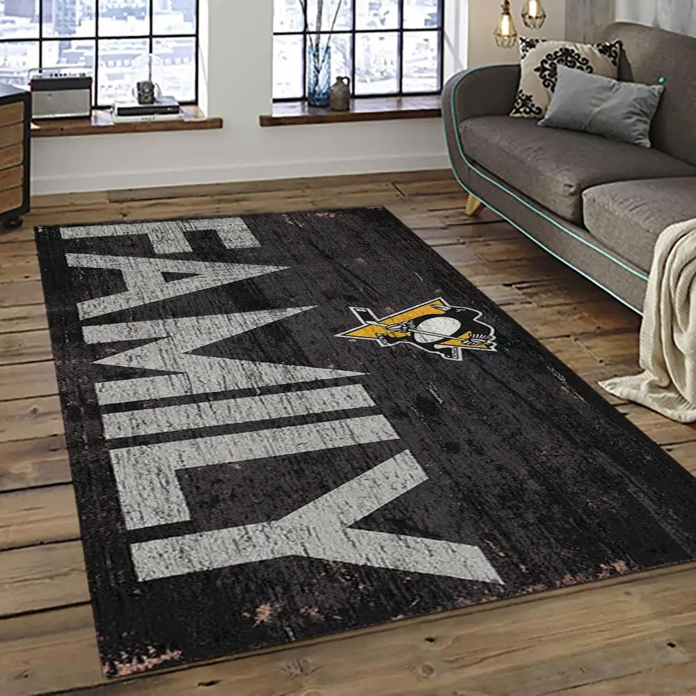 Nhl pittsburgh penguins hockey team logo sport carpet rectangle area rug for living room pp38 Rectangle Rug