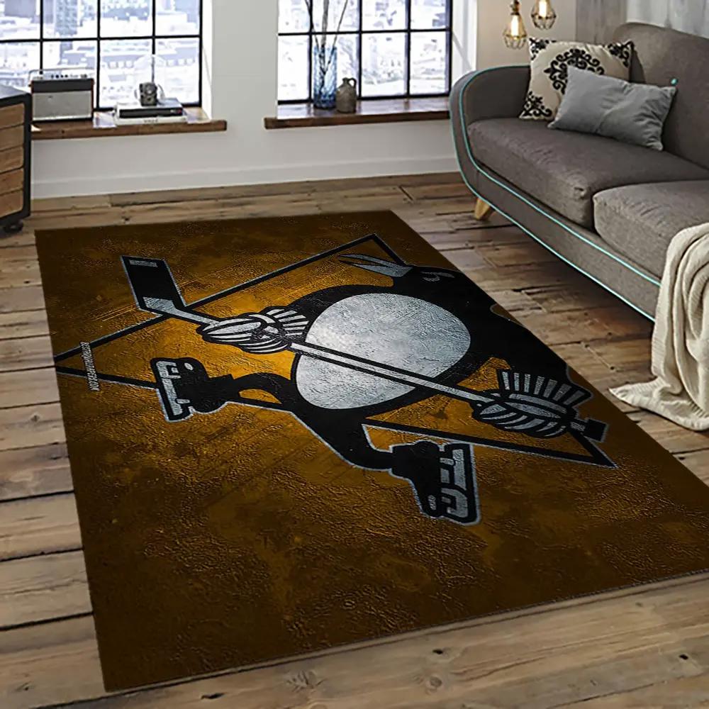 Nhl pittsburgh penguins hockey team logo sport carpet rectangle area rug for living room pp64 Rectangle Rug