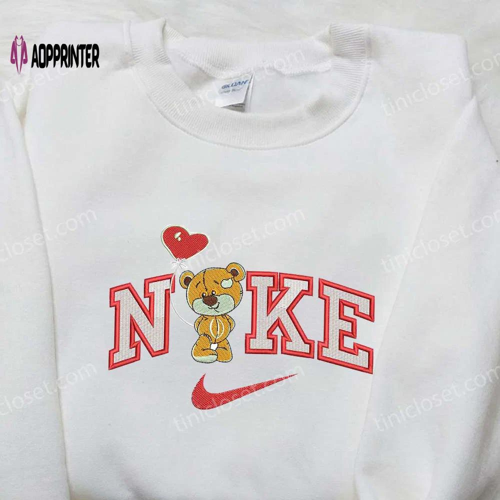 Nike bear balloon heart x swoosh embroidered shirt – cartoon design for a stylish look Embroidered Shirt