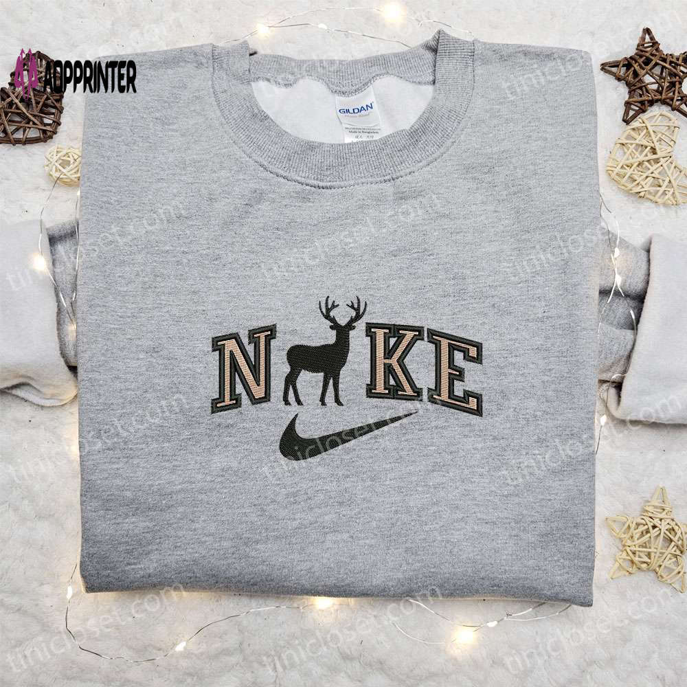 Nike embroidered shirt: deer silhouette & animal print – custom design Embroidered Shirt