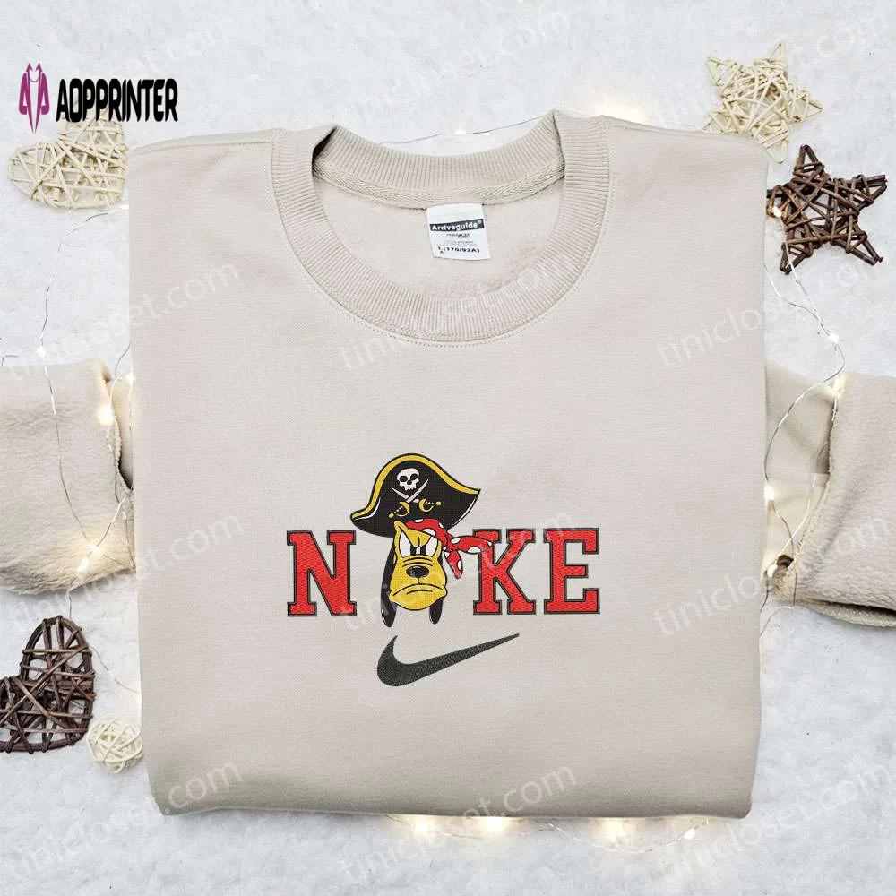 Nike halloween x pluto pirate hat embroidered sweatshirt & walt disney characters shirt: best halloween gift ideas Embroidered Shirt