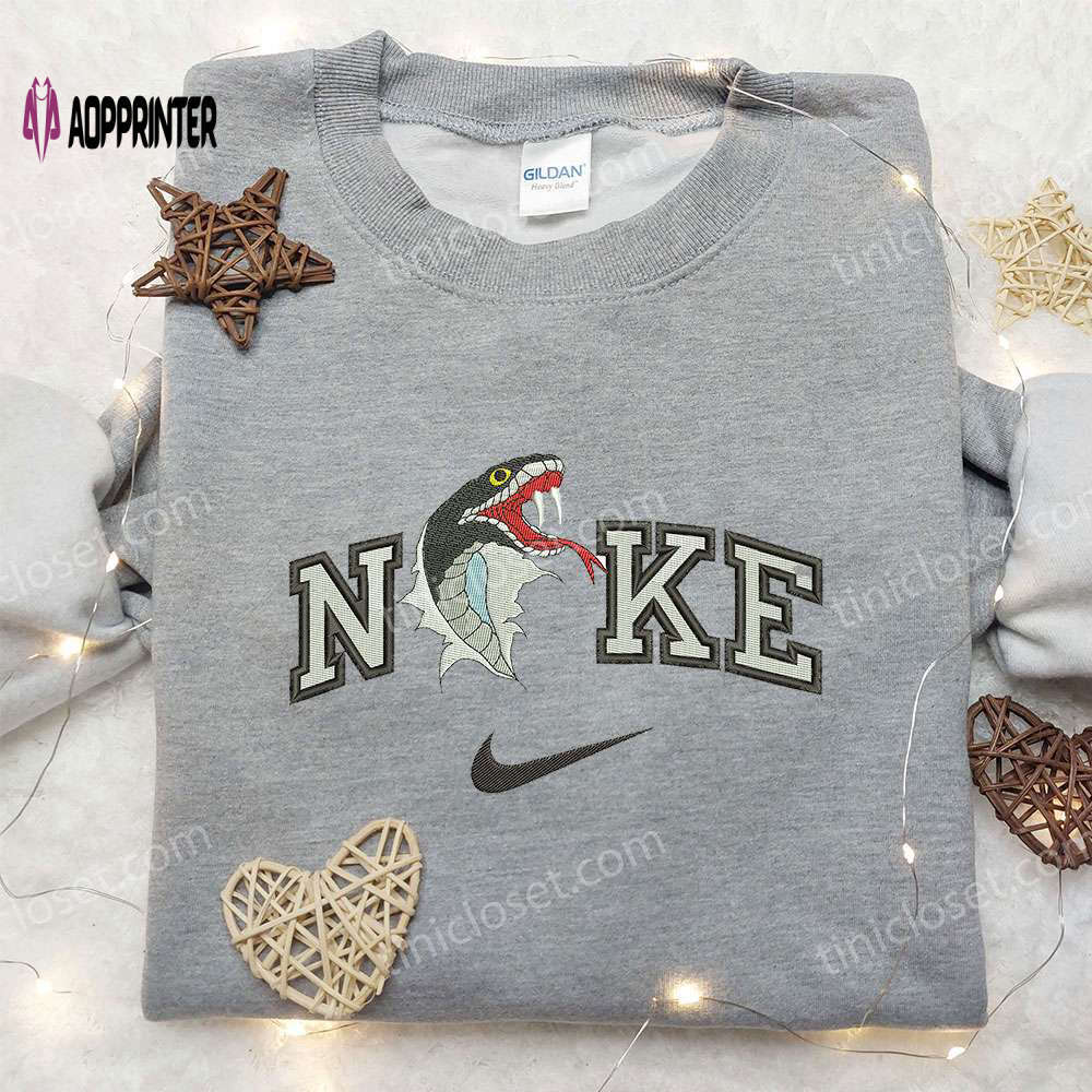 Nike inspired king cobra snake embroidered sweatshirt: animal shirt with nike style Embroidered Shirt