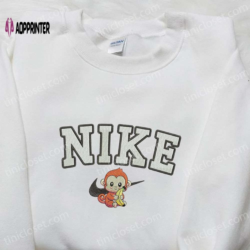 Nike-inspired monkey animal embroidered tshirt: perfect family gift Embroidered Shirt