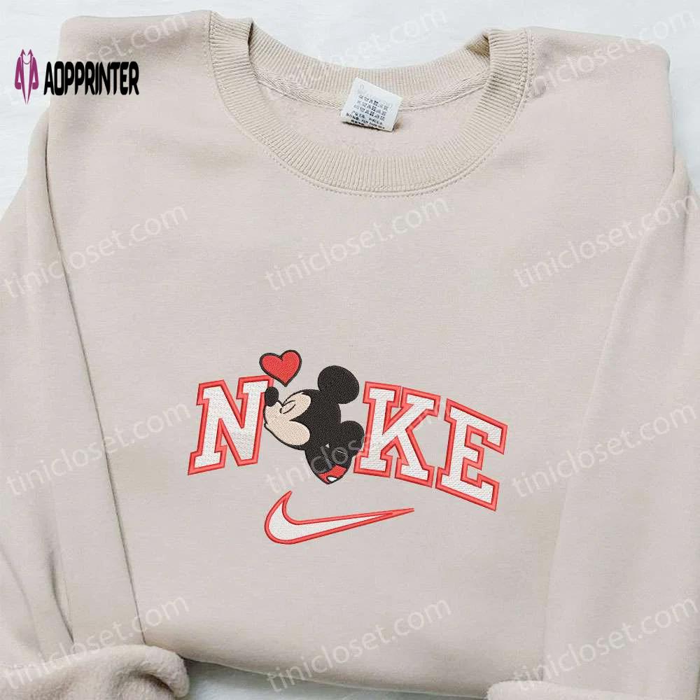 Nike x mickey kiss heart shirt & disney characters hoodie: best valentine s day gift ideas Embroidered Shirt