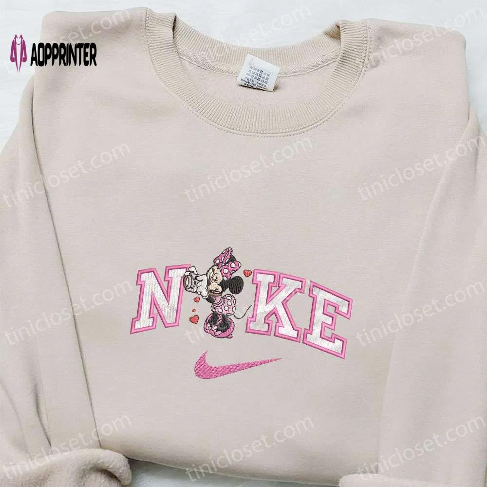 Nike x minnie camera hearts shirt & disney characters hoodie: best valentine’s day gift ideas Embroidered Shirt