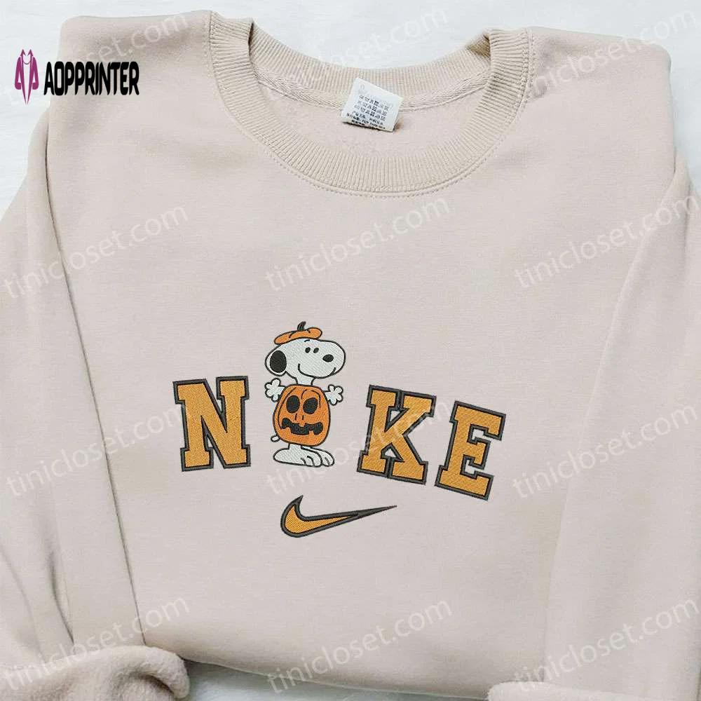Nike x snoopy pumpkin embroidered shirt: best halloween gift for nike inspired halloween lovers Embroidered Shirt