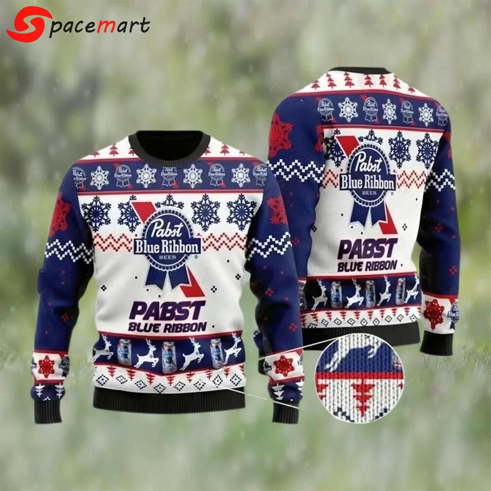 Pabst blue ribbon beer ugly christmas sweater, faux wool sweater, gifts for beer lovers, international beer day, best christmas gifts for 2022 ? prinvity Christmas Ugly Sweater