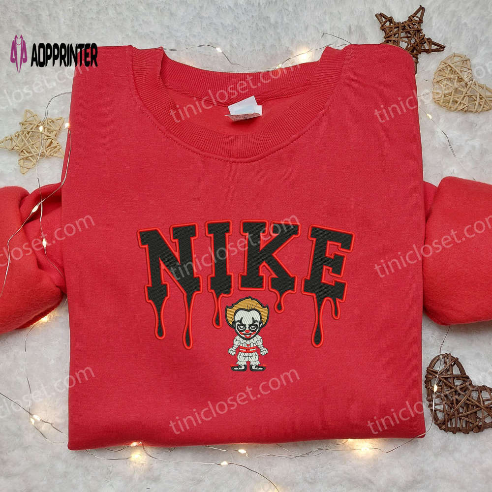Pennywise x nike embroidered shirt: customized it shirt with clown design Embroidered Shirt