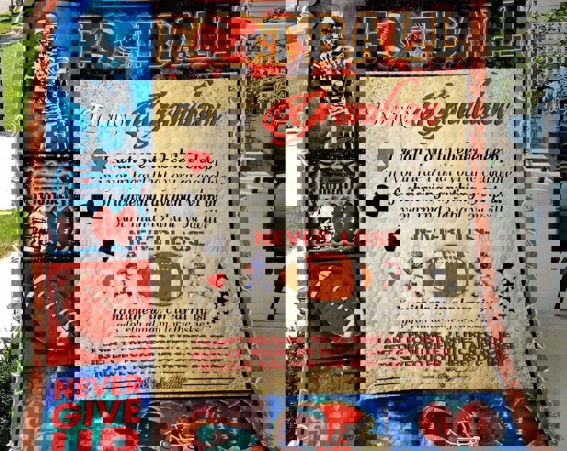 Personalized american football to my grandson from grandma never give up fleece blanket, mink sherpa blanket, american football blanket Quilt Blanket