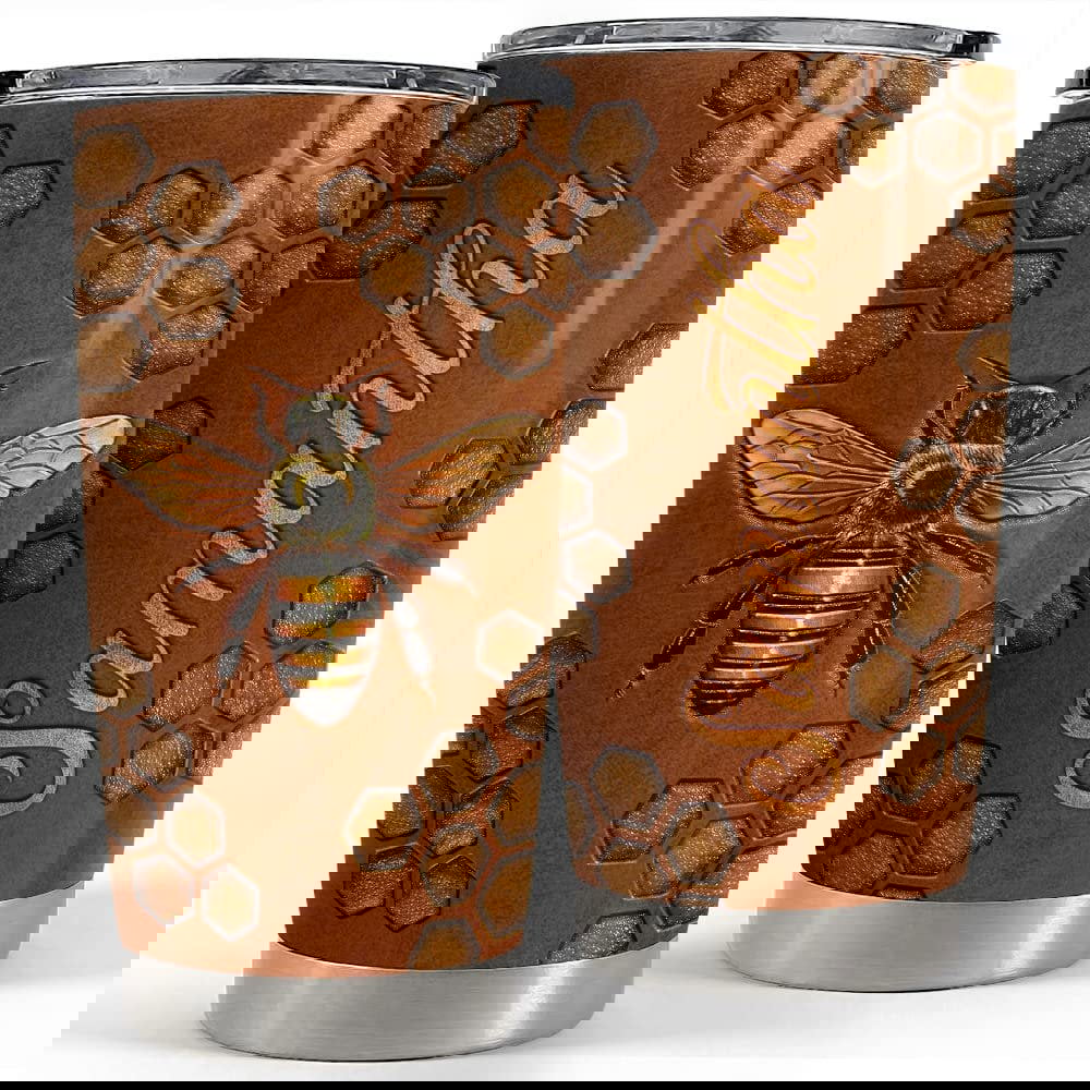 Personalized bee tumbler leather drawing style for animal lover Personalized Tumbler