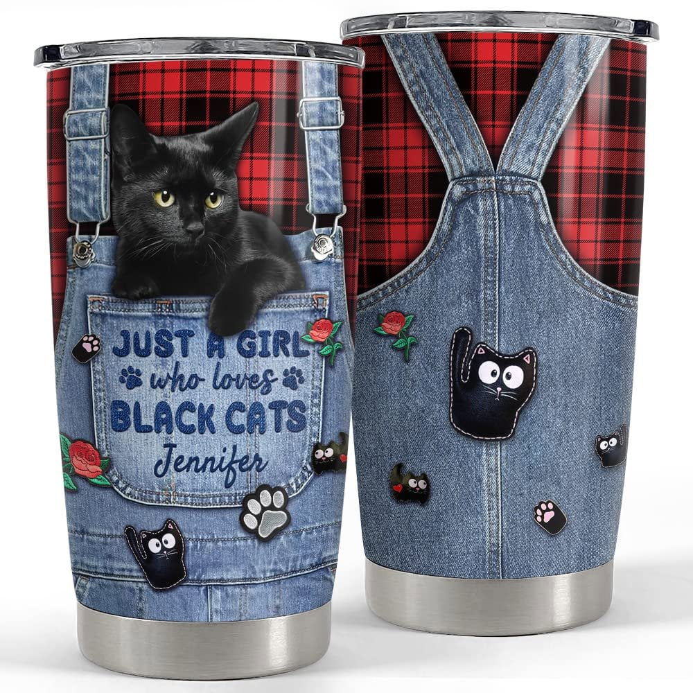 Personalized black cat tumbler a girls who loves cats animal lover Personalized Tumbler