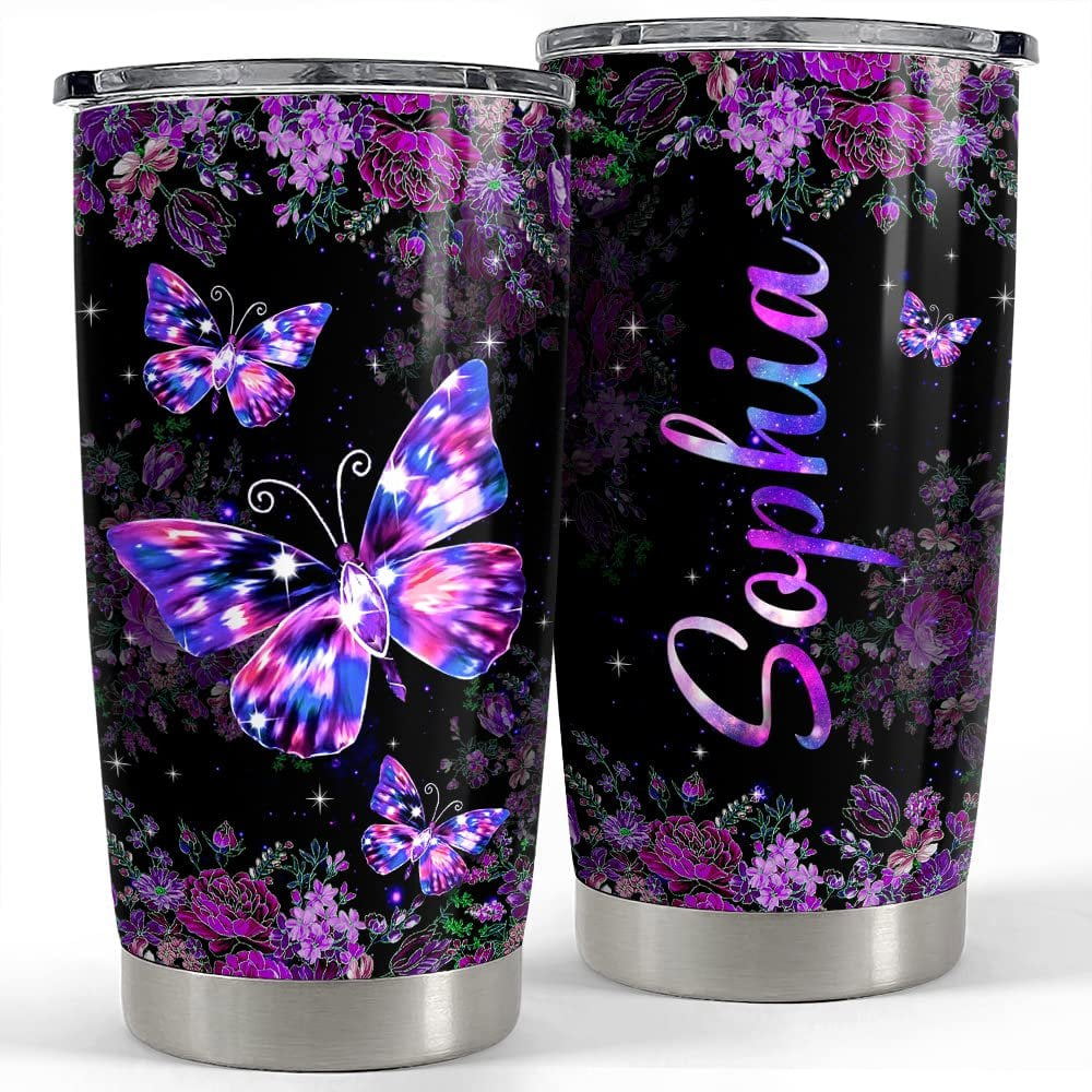 Personalized butterfly tumbler crystal drawing floral for animal lover Personalized Tumbler
