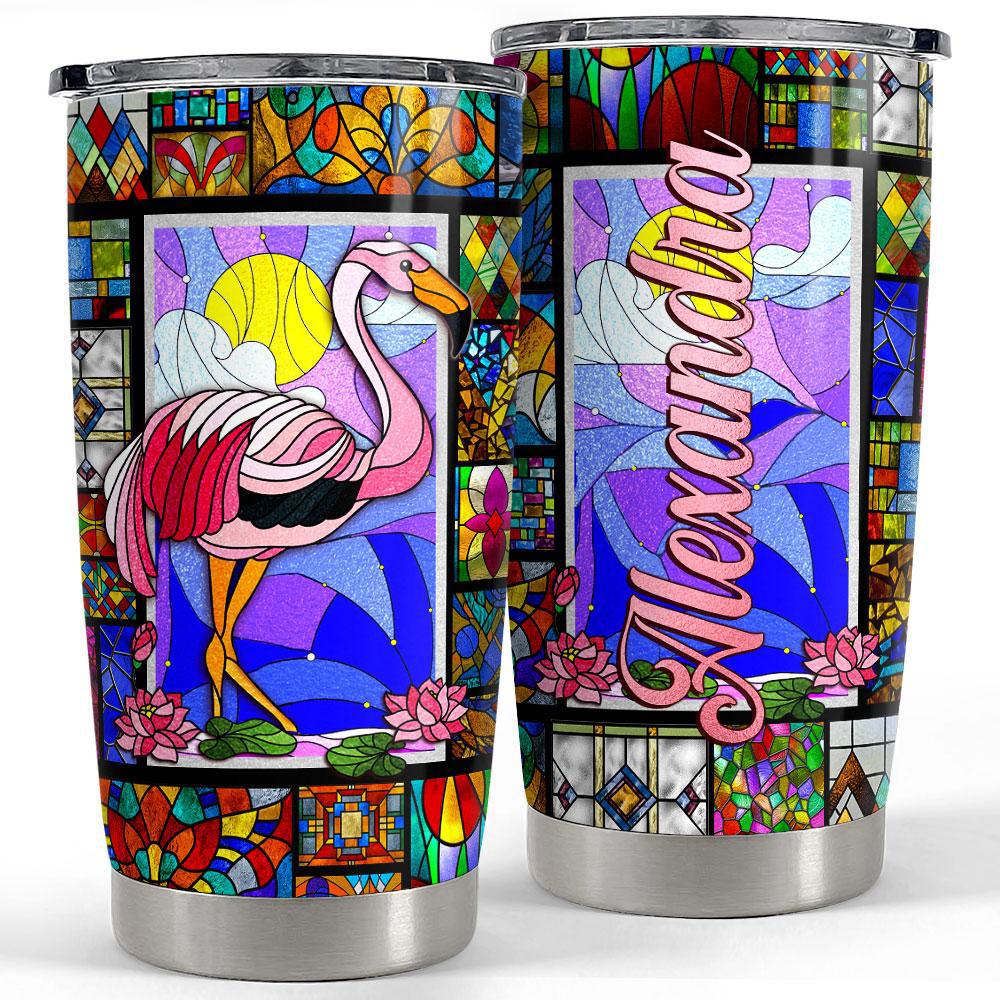 Personalized flamingo tumbler stained glass drawing Personalized Tumbler