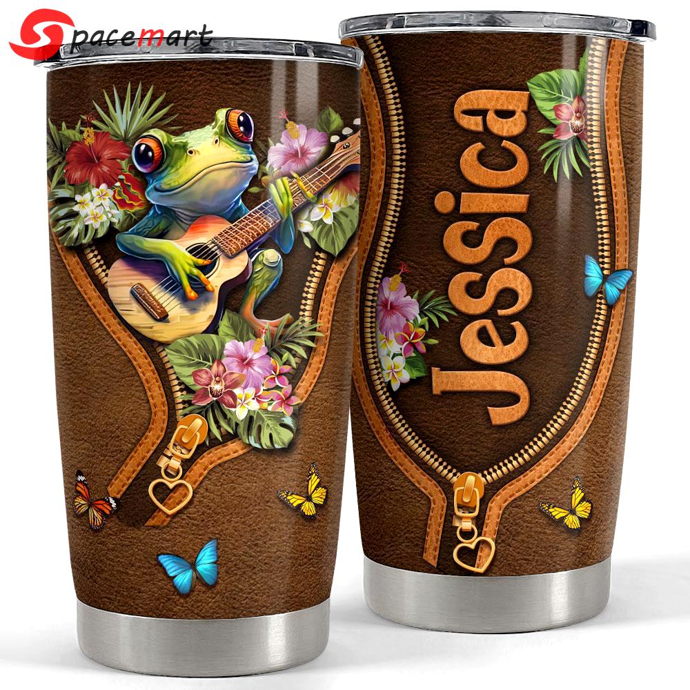 Personalized frog tumbler cute frog and guitar Personalized Tumbler