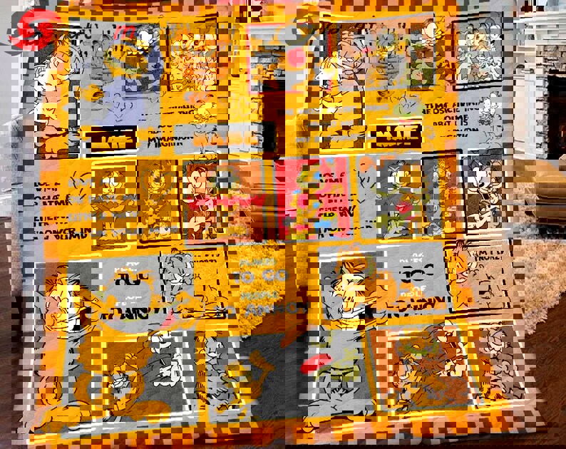 Personalized garfield blanket, garfield cat fleece blanket, garfield couch sofa blanket, garfield birthday gifts, christmas gifts for kids Quilt Blanket