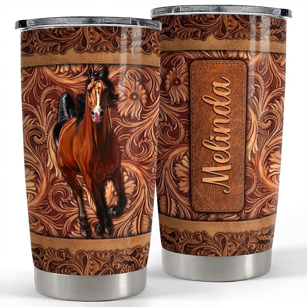 Personalized horse tumbler leather drawing animal lover best gift Personalized Tumbler
