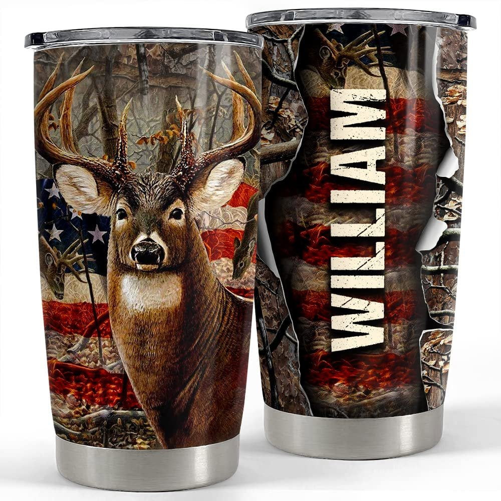 Personalized hunting deer tumbler us flag for hunting lovers men dad Personalized Tumbler