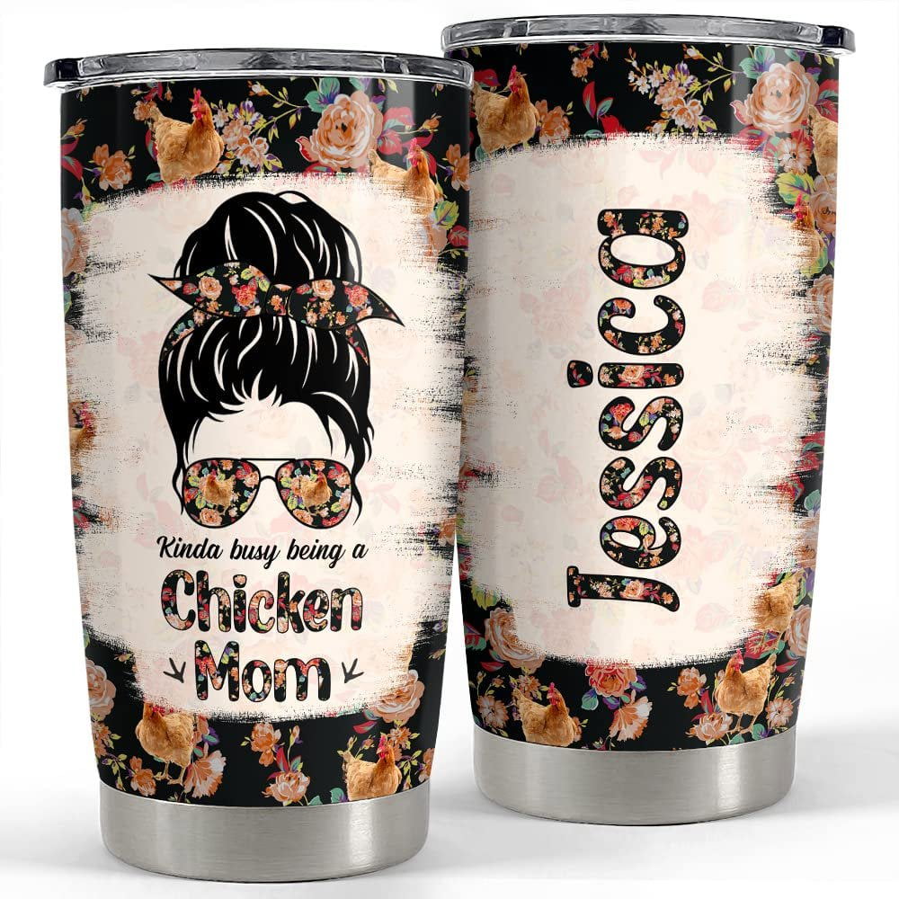 Personalized mom tumbler chicken mom bun hair mother day gift Personalized Tumbler