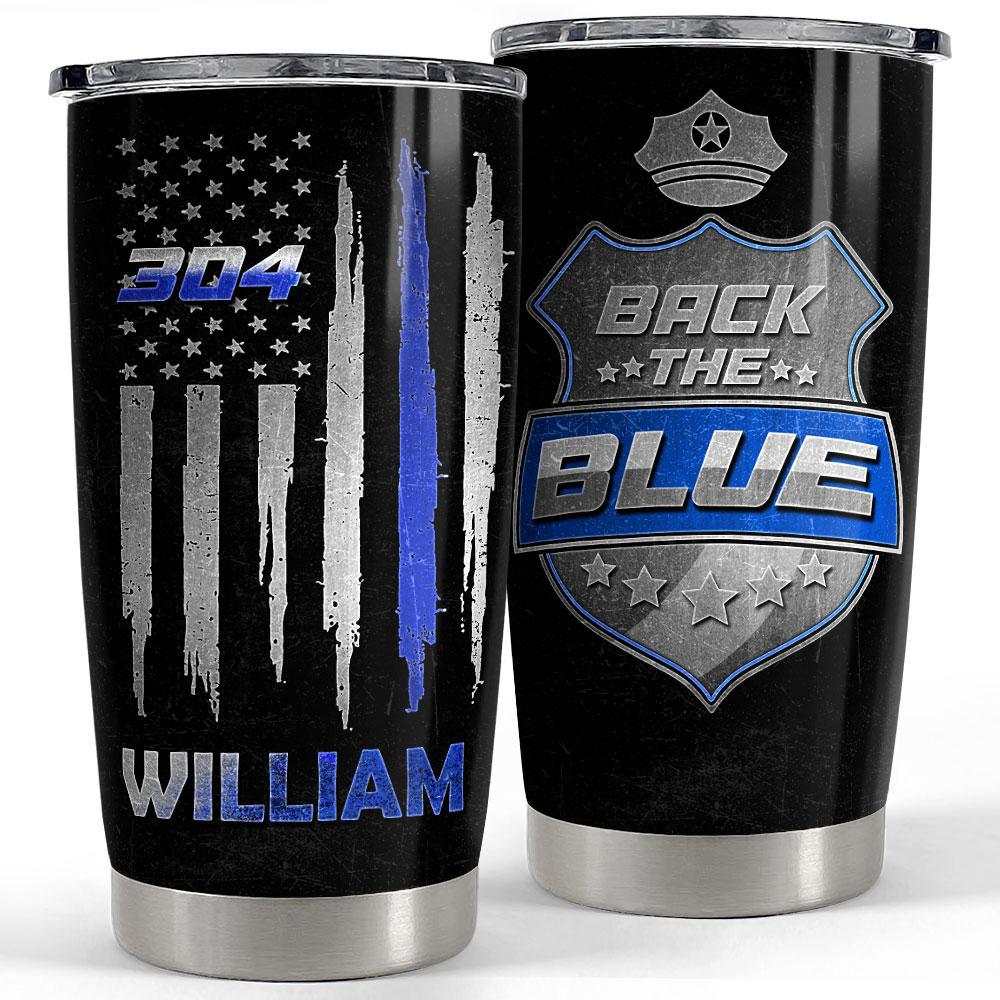 Personalized police tumbler american flag back the blue Personalized Tumbler